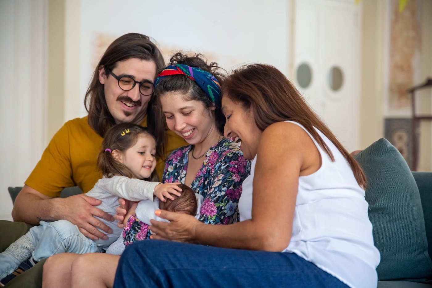 A multigenerational family spending time together at home